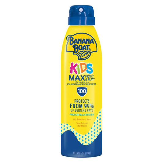 & Clear Max Kids 100 Sunscreen SPF Protect Boat Spray Banana Play